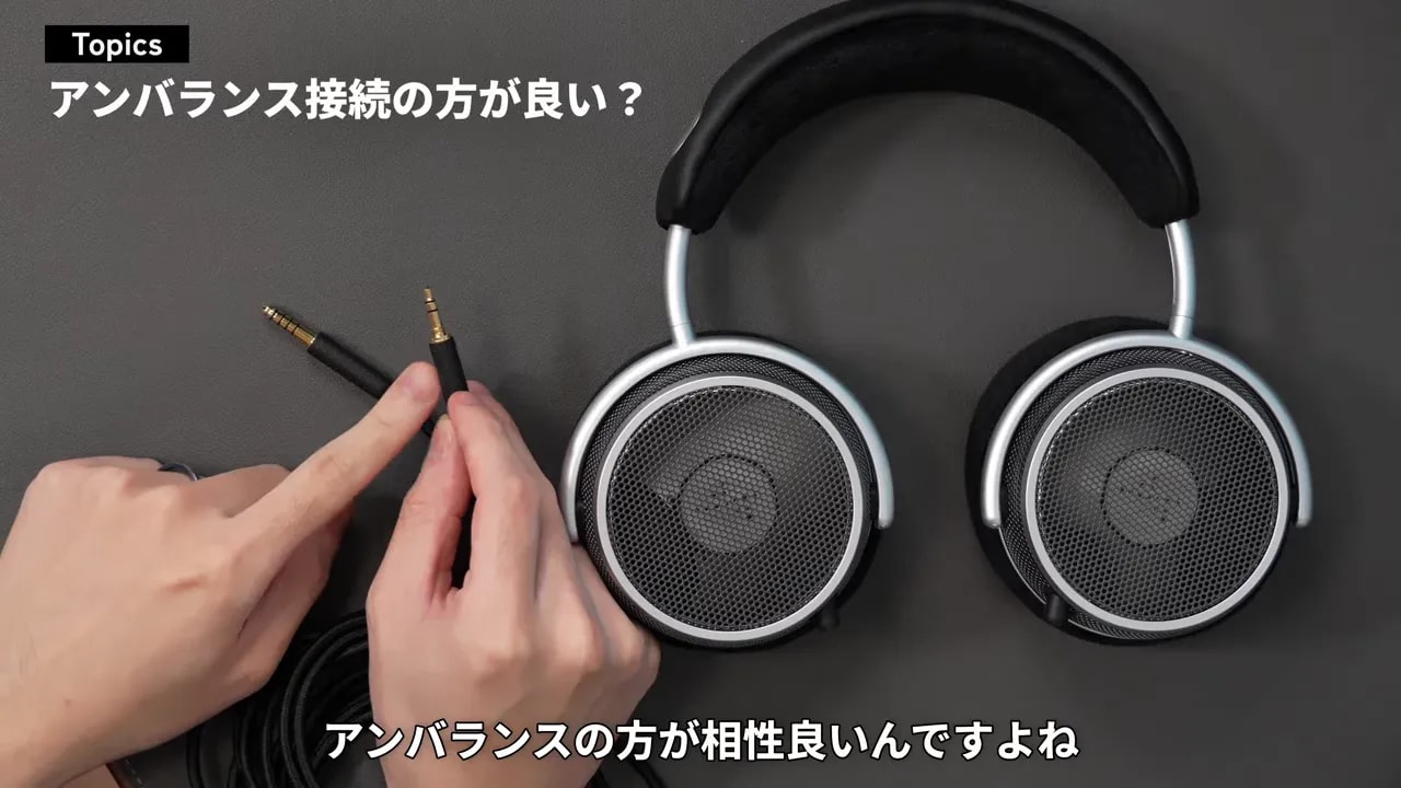 4.4mmと3.5mmの付属ケーブルをOAE2の横に置いた様子