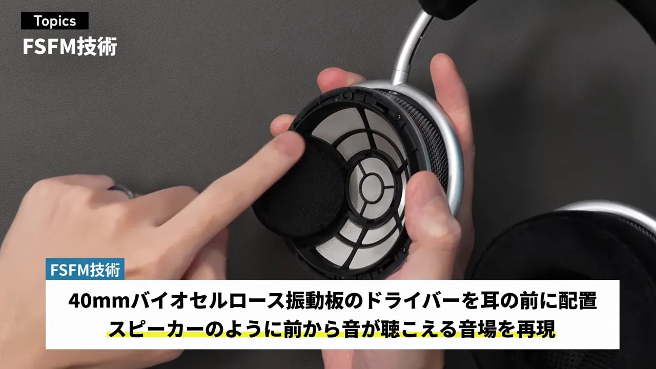 耳の前方に配置された40mmドライバーを指しているOAE2内部構造