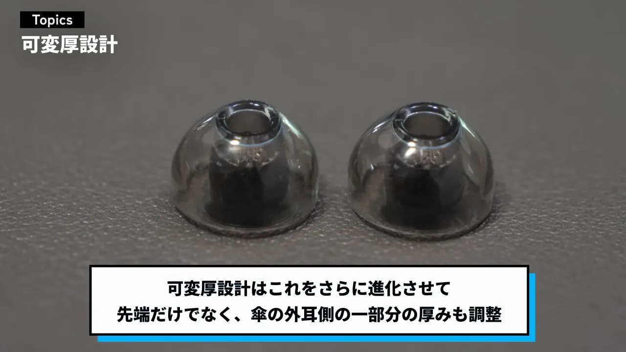 厚みの異なる部分を持つイヤーピース2個