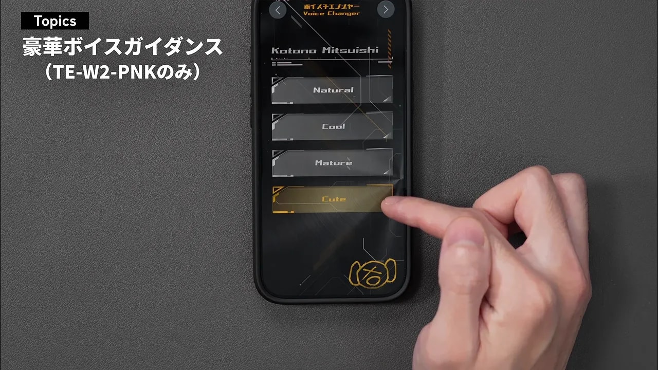 ボイスガイダンスの話し方を選択するアプリ画面